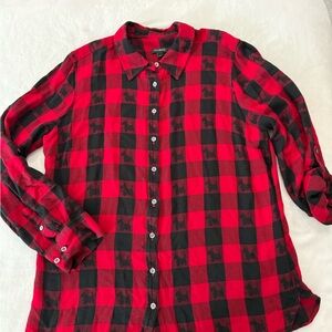 Talbots Buffalo Plaid Flannel Scottie Dog Button Up Long Sleeve Red Black L E47